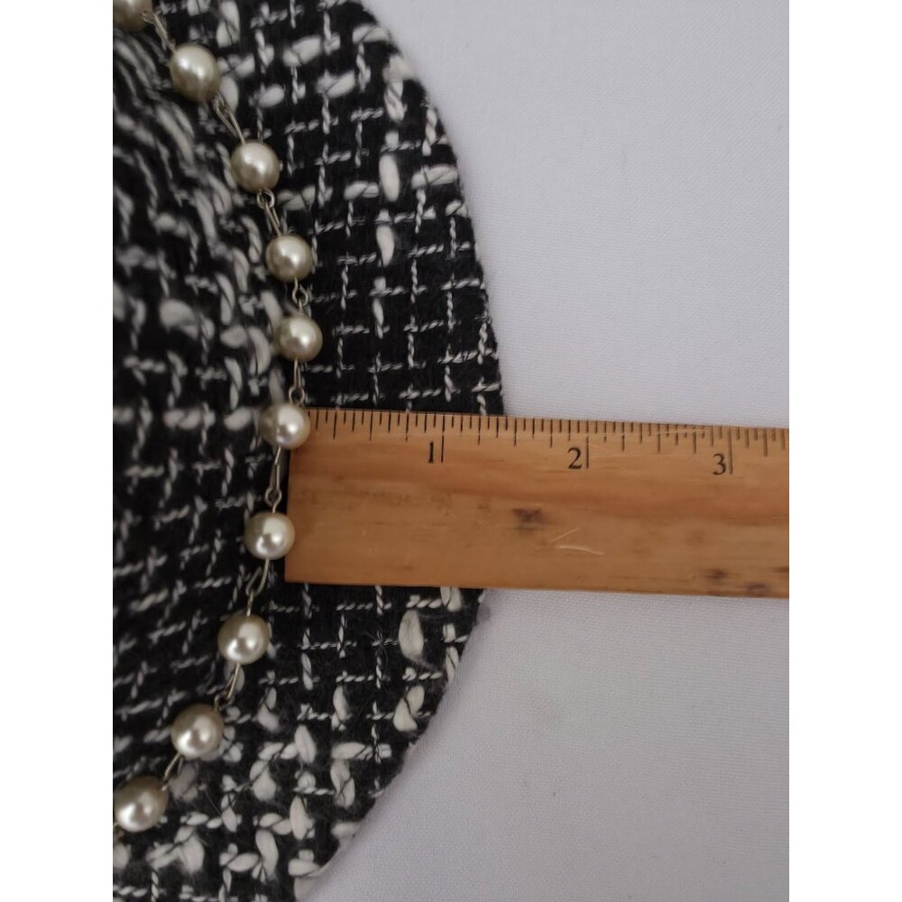 VON ZIPPER Black & White Women's Tweed Fedora w/ Pearl Chain & Lace Accent 6-7/8 - Picture 9 of 9